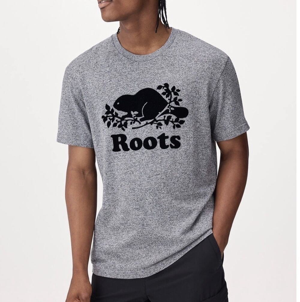 Roots Canada Men's Large Short Sleeve Gray Cotton T-Shirt Beaver Logo